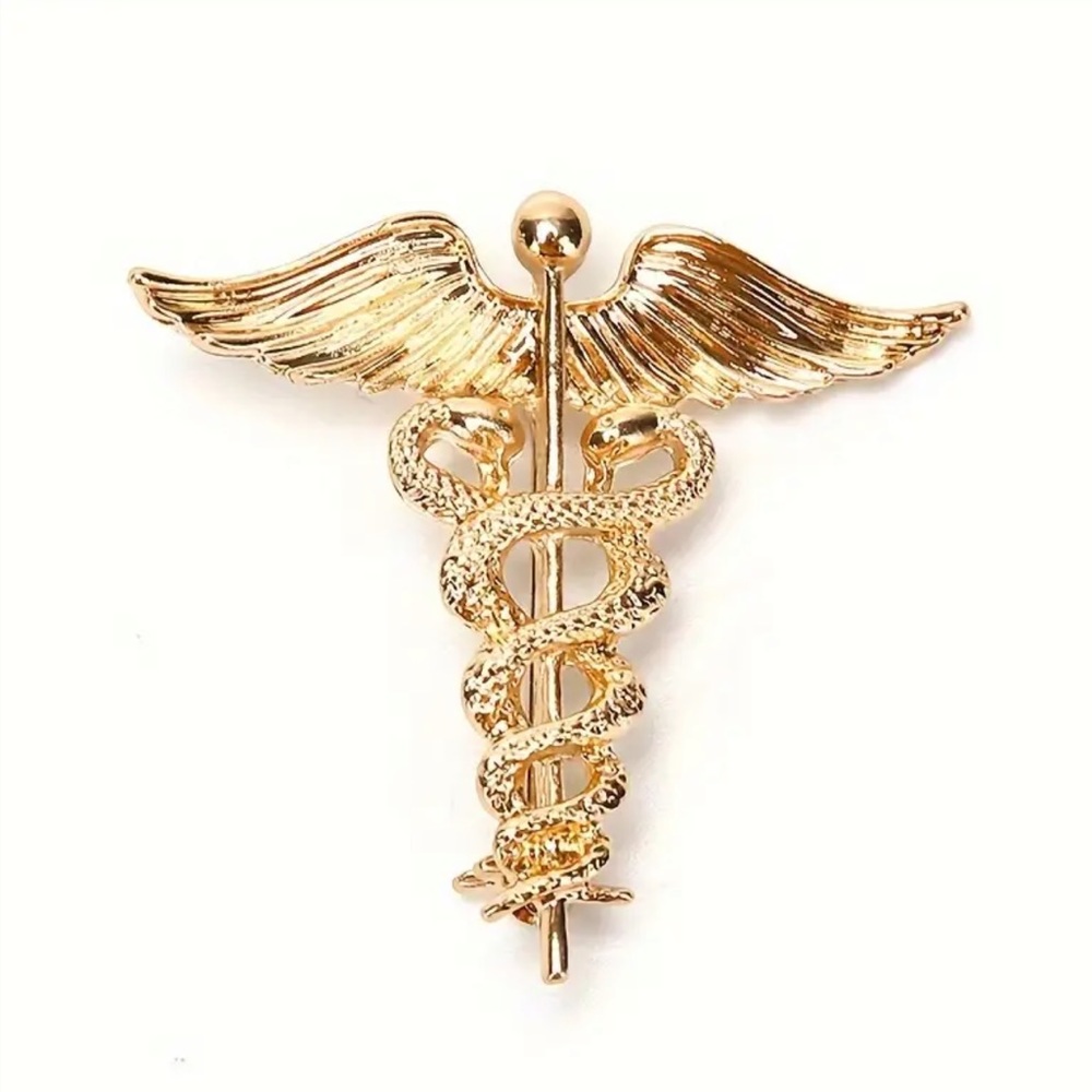 NEW Medical Snake Angel Wings Retro Gold Plated Brooch